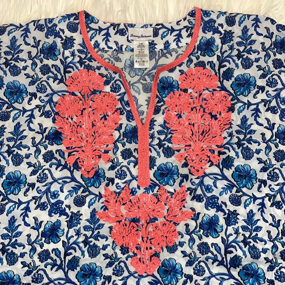 NWOT Tommy Bahama Woodblock Embroidered Tunic ~ in Mare Navy - Picture 6 of 14